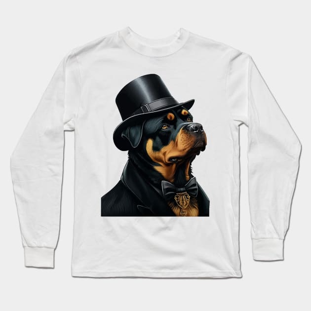 Rottweiler Funny Top Hat Long Sleeve T-Shirt by K3rst